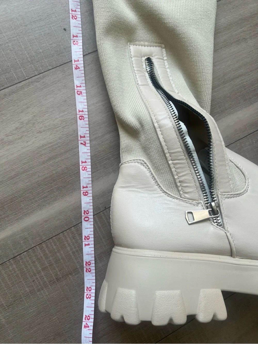 Women's Cream Knee-High Chunky Sole Boots